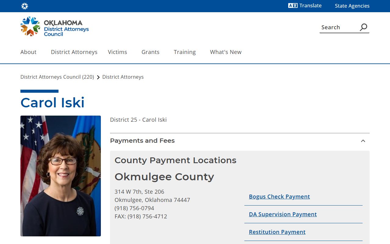 Okmulgee County District 25 District Attorney court records after arrest contact page