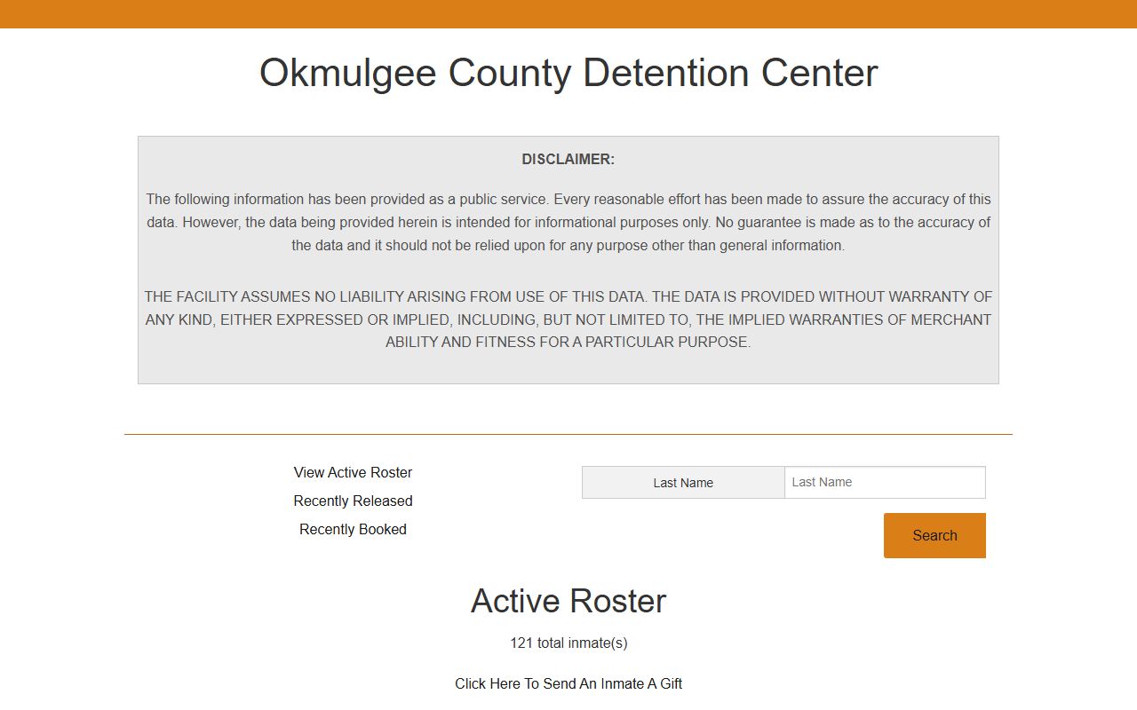 Okmulgee County inmate roster search fields and active inmate list
