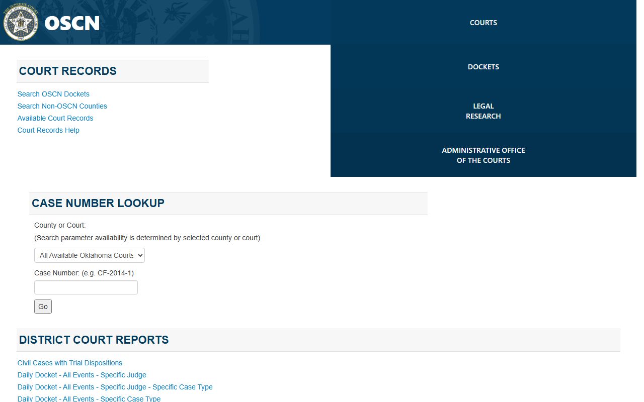 Okmulgee County court records after jail arrest OSCN lookup page